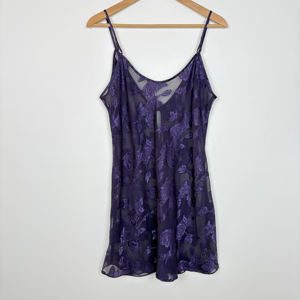 VTG 80s Burnout Floral Sheer Babydoll Slip Dress Size Medium Purple Whimsigoth